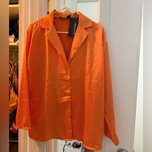 Brand new with Tags PrettyLittleThing Vibrant Orange Satin Button Up satin shirt
